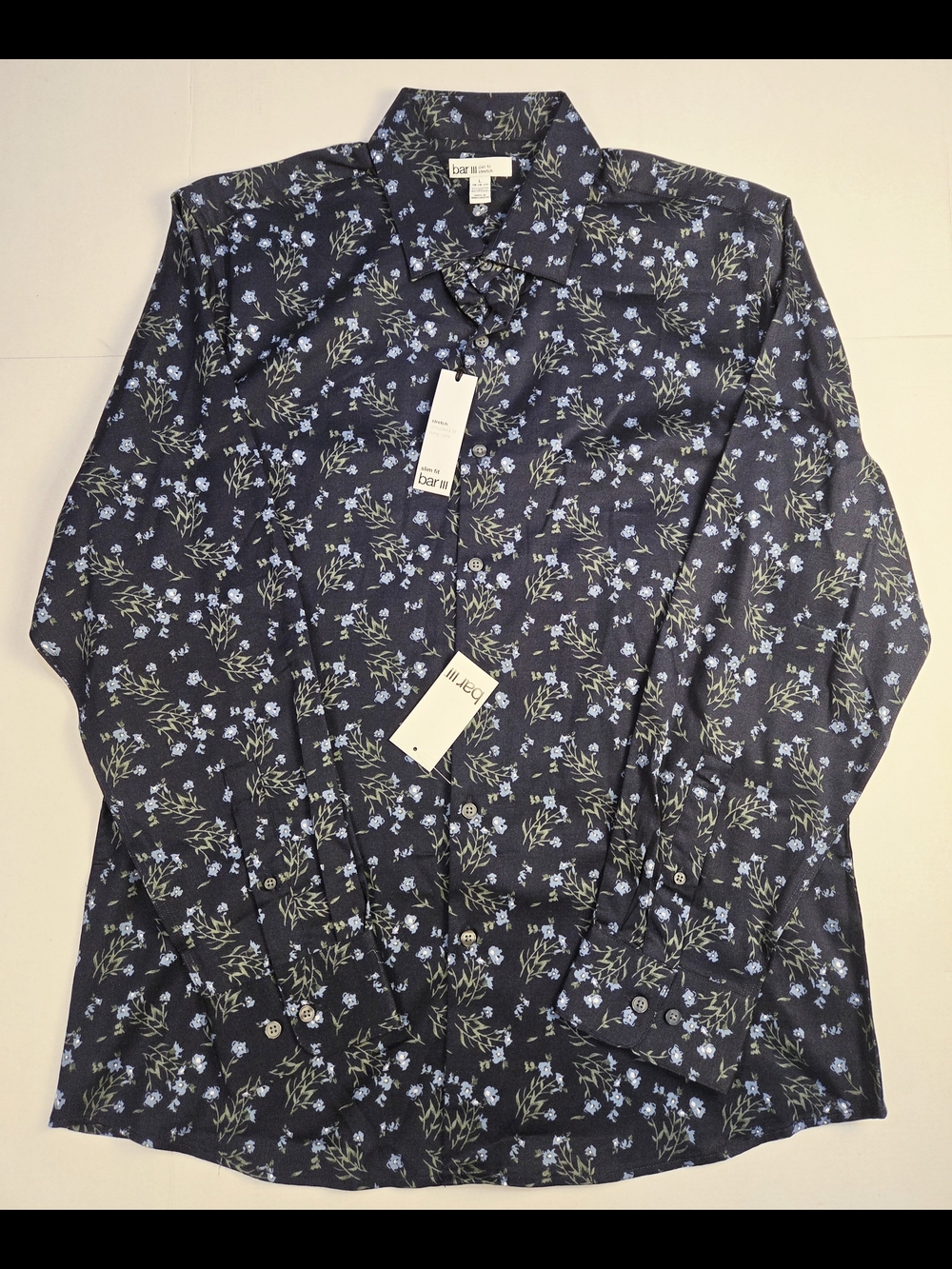 Bar III Navy Floral Slim Fit Button-Up Shirt